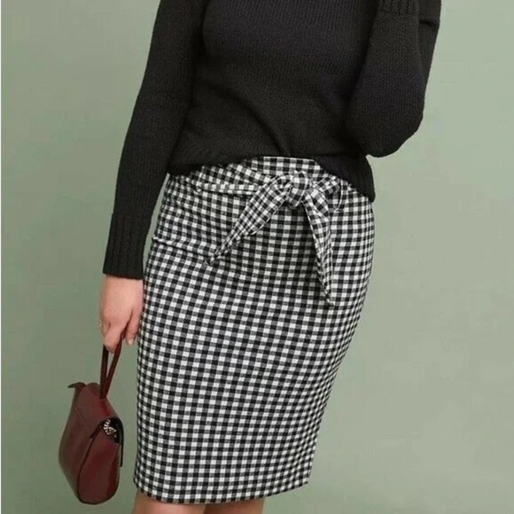 Maeve - Anthropologie -NWOT Black & White Gingham Tie-Waist Pencil Skirt - Small